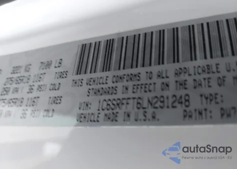 2020 Ram 1500 Big Horn 4X4 5'7 Box from USA, damaged, VIN 1C6SRFFT6LN291248